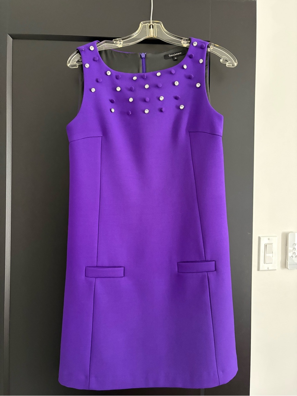 Tara Jarmon Purple Beaded Shift wool Dress